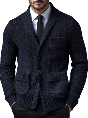 【24-hour shipping】Solid Color Lapel 3 Pockets Knitted Cardigan