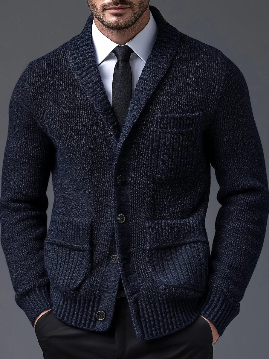 【24-hour shipping】Solid Color Lapel 3 Pockets Knitted Cardigan