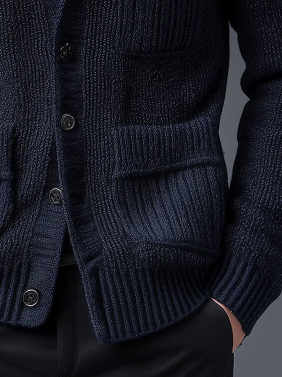 【24-hour shipping】Solid Color Lapel 3 Pockets Knitted Cardigan