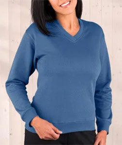 3653 LA T Ladies' French Terry Crossover V-Neck Pullover Indigo