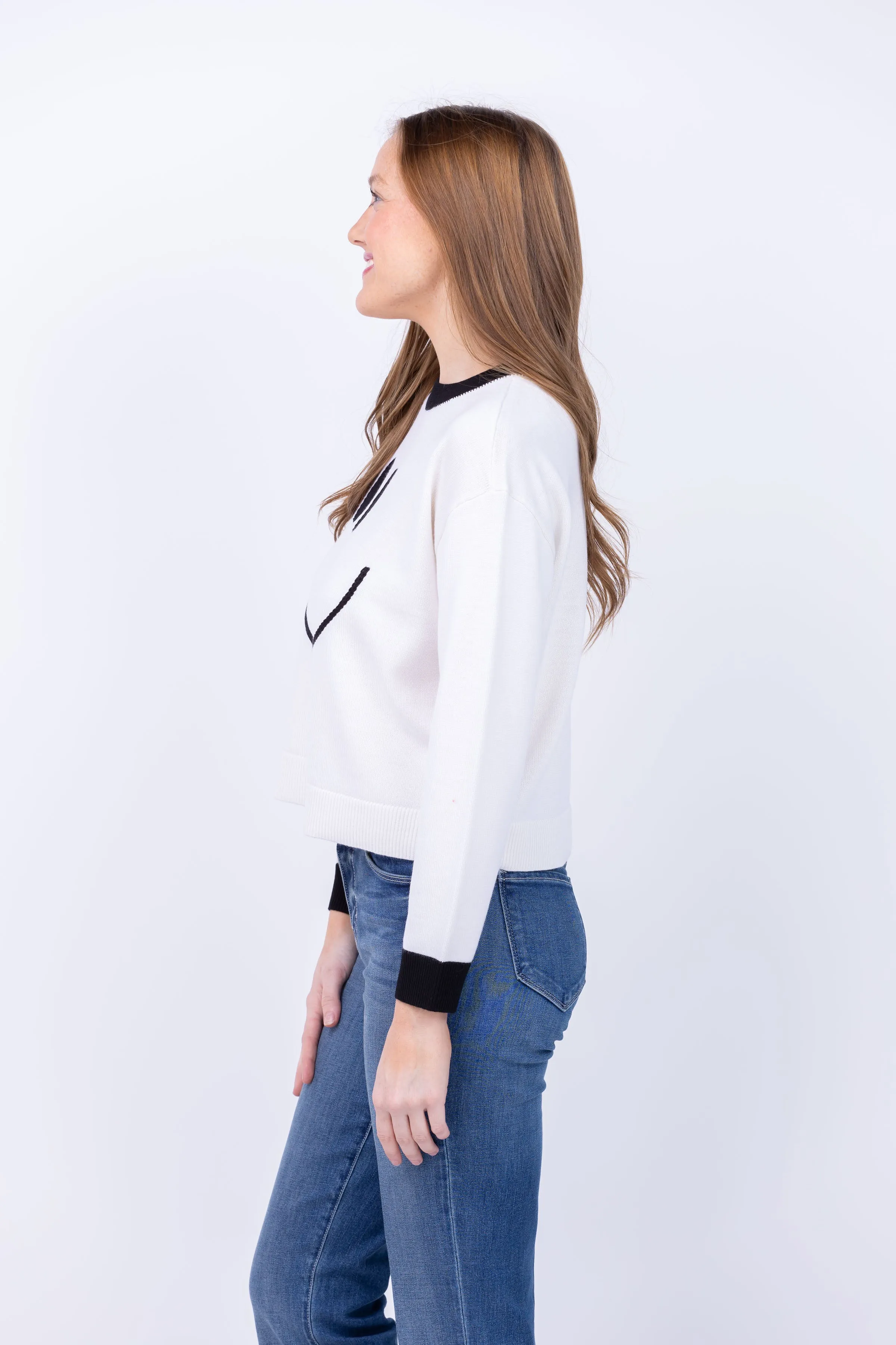 Alice   Olivia Ziggy Crewneck Pullover in Soft White/Black