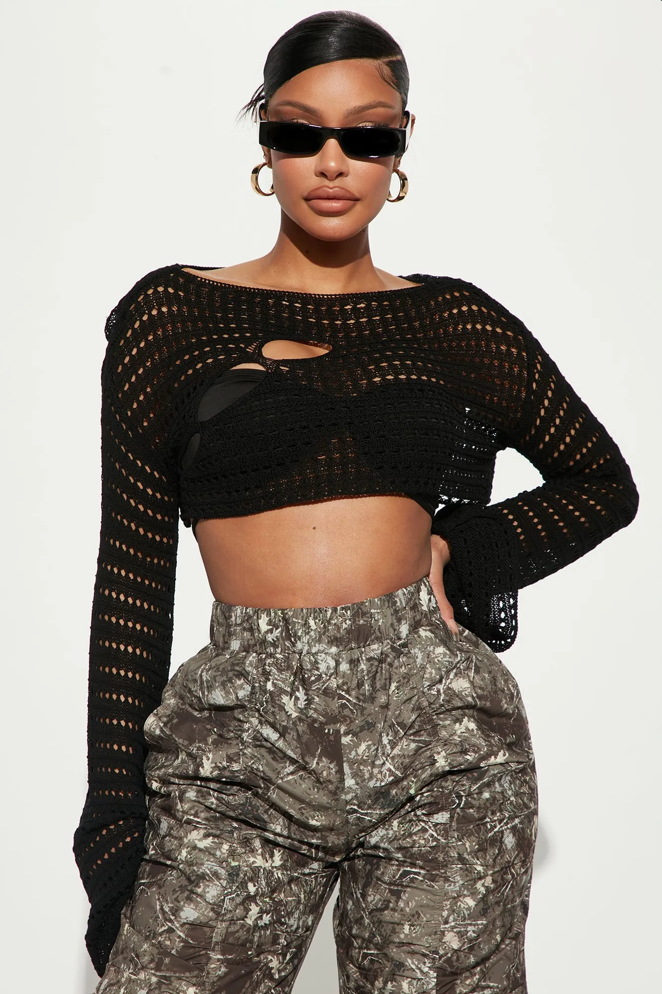 All The Time Cut Out Cropped Sweater - Black