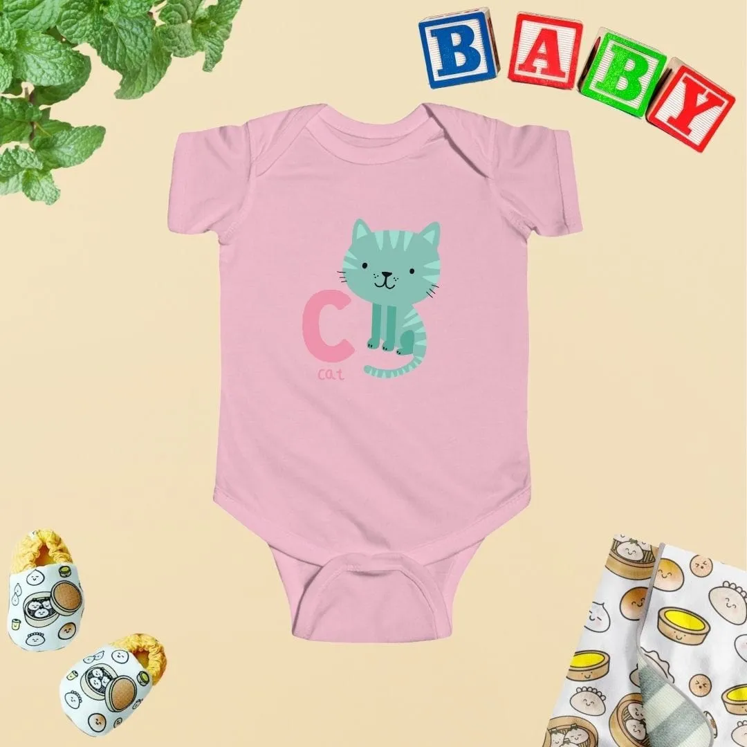 Animal Alphabet - C for Cat Baby Bodysuit - Unisex Graphic Bodysuit for Babies