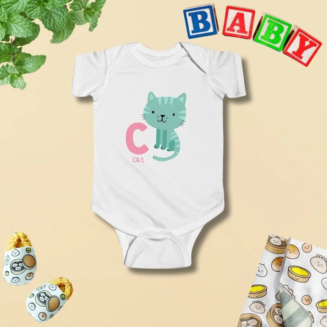 Animal Alphabet - C for Cat Baby Bodysuit - Unisex Graphic Bodysuit for Babies