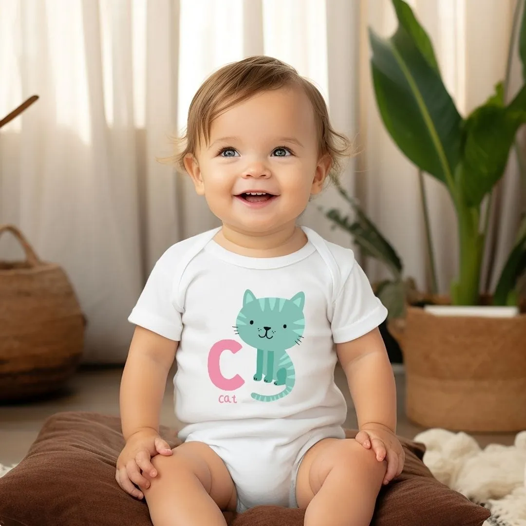 Animal Alphabet - C for Cat Baby Bodysuit - Unisex Graphic Bodysuit for Babies