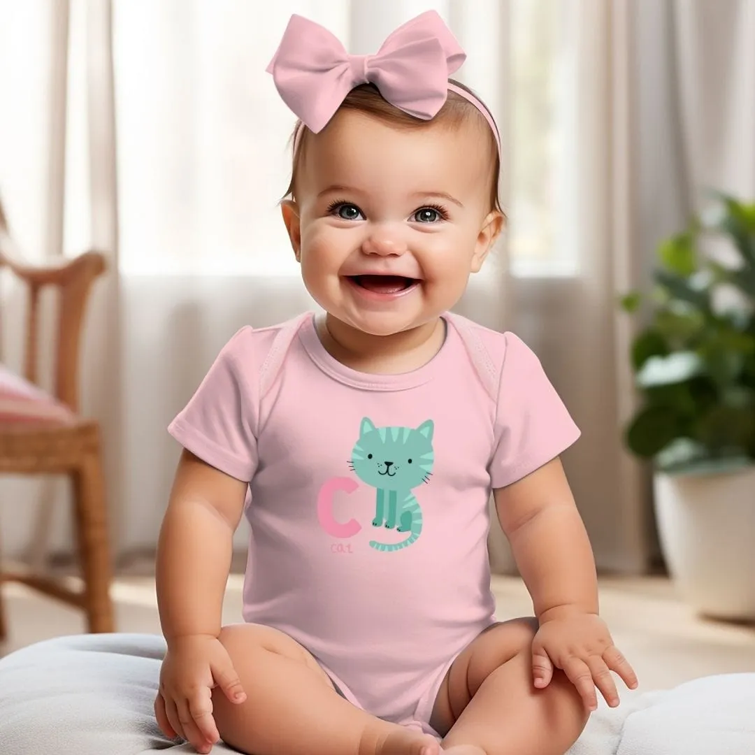 Animal Alphabet - C for Cat Baby Bodysuit - Unisex Graphic Bodysuit for Babies