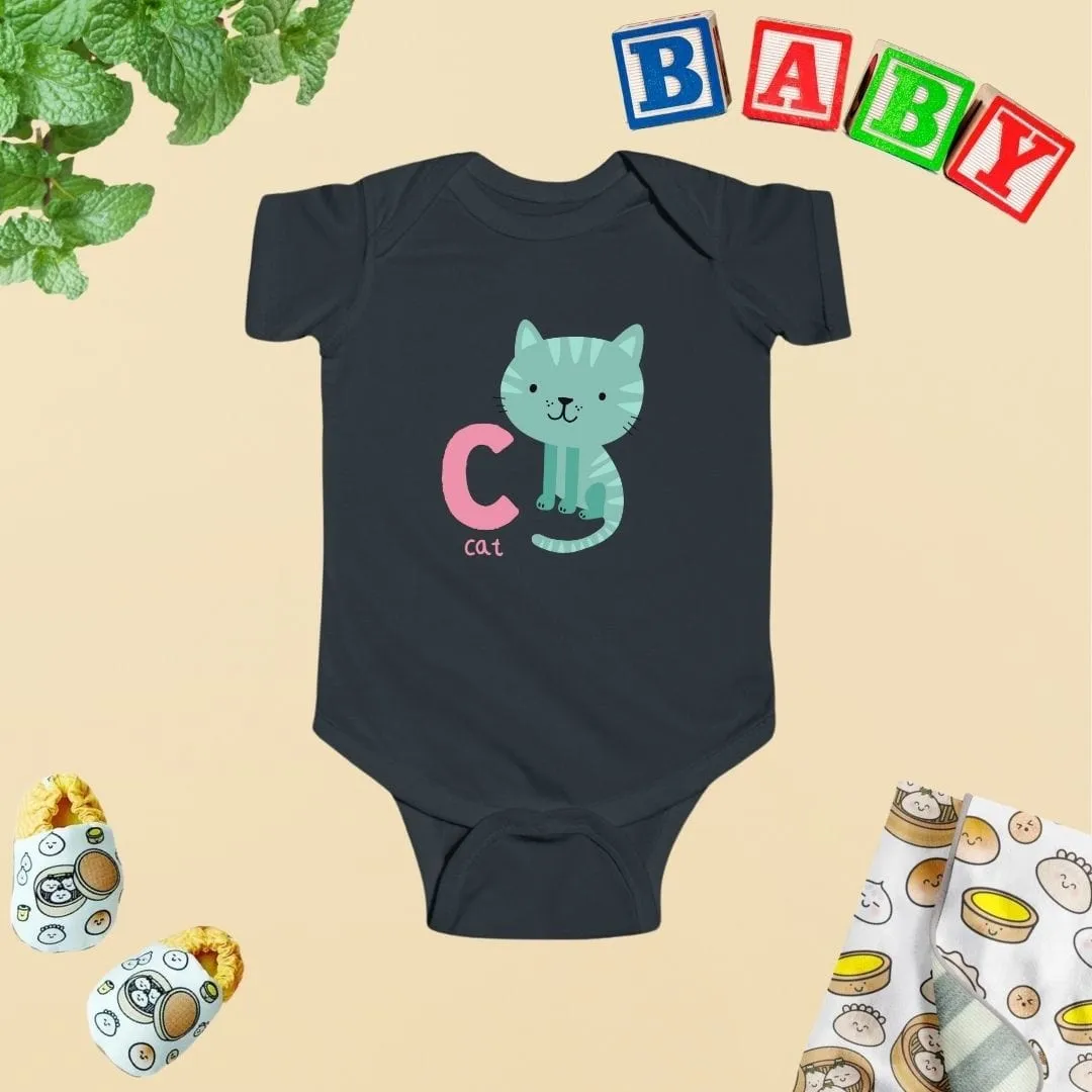 Animal Alphabet - C for Cat Baby Bodysuit - Unisex Graphic Bodysuit for Babies