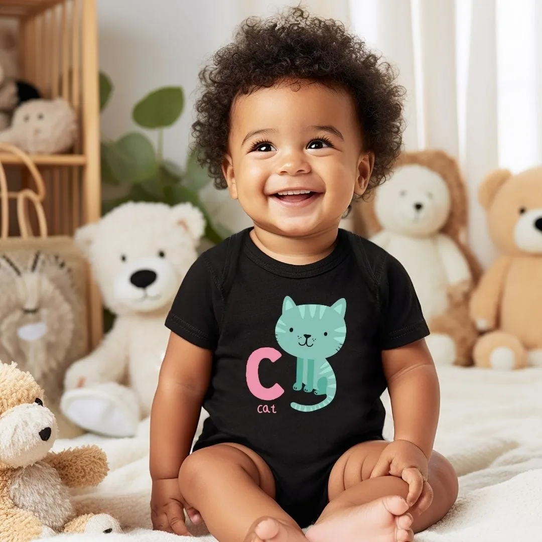 Animal Alphabet - C for Cat Baby Bodysuit - Unisex Graphic Bodysuit for Babies