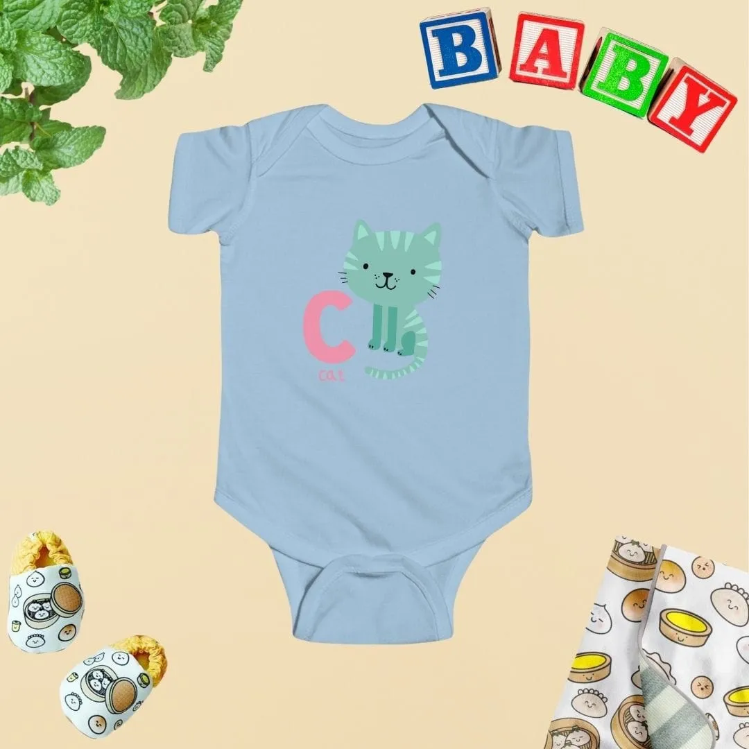 Animal Alphabet - C for Cat Baby Bodysuit - Unisex Graphic Bodysuit for Babies
