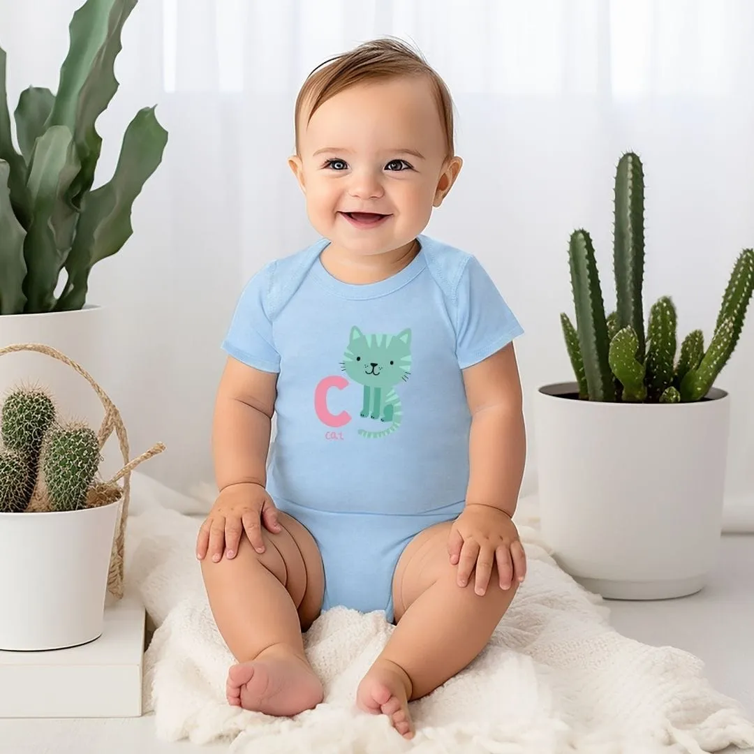 Animal Alphabet - C for Cat Baby Bodysuit - Unisex Graphic Bodysuit for Babies