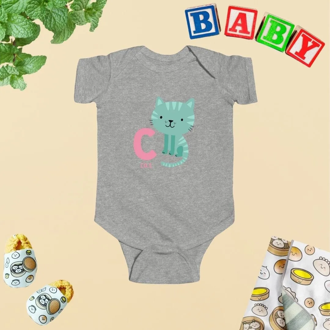 Animal Alphabet - C for Cat Baby Bodysuit - Unisex Graphic Bodysuit for Babies