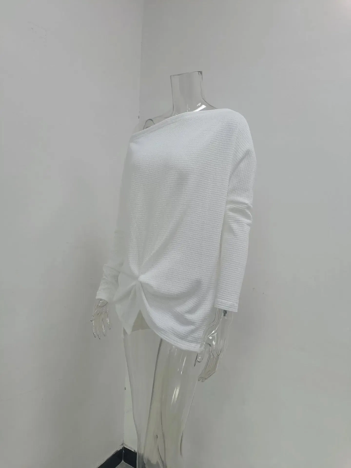 Asymmetric Hems Textured Knit Casual Top