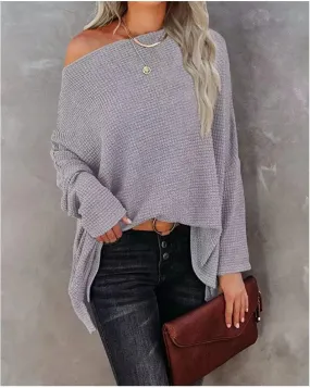 Asymmetric Hems Textured Knit Casual Top