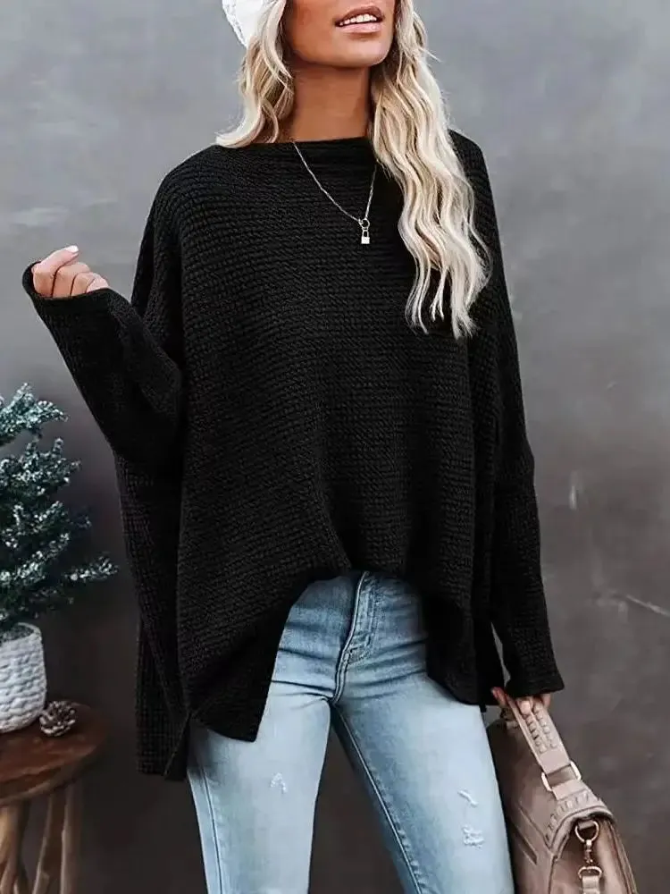 Asymmetric Hems Textured Knit Casual Top