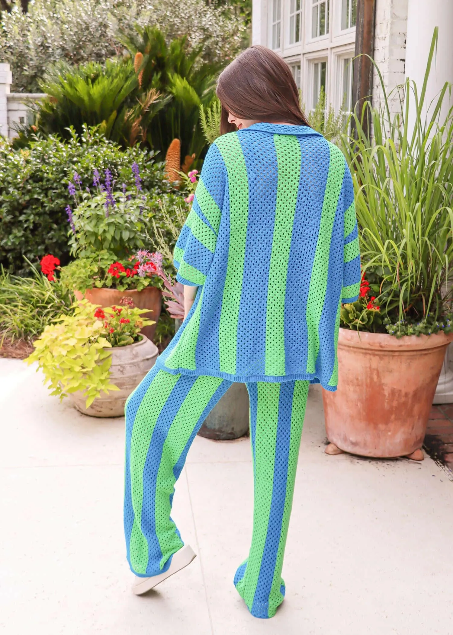 Beachside Memories Crochet Shirt - Green/Blue