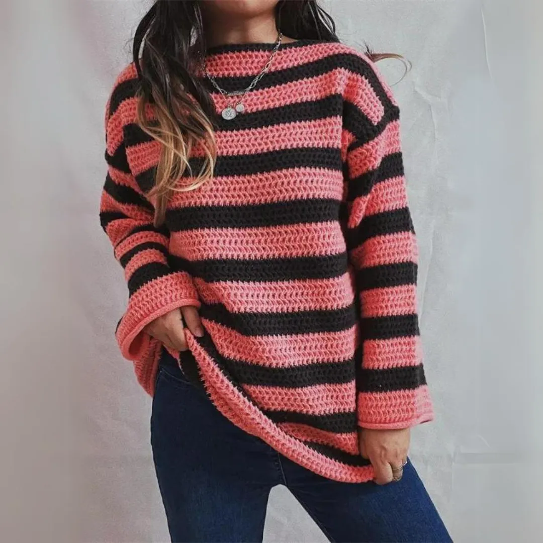 Beatrix Sweater | Gestreepte damestrui los gebreid voor de winter