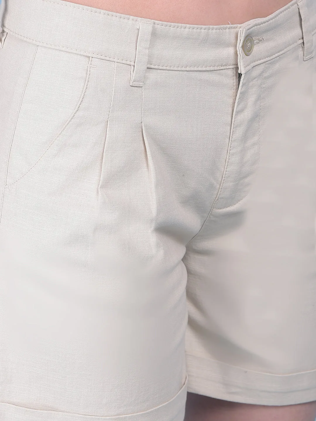 Beige Cotton Mini Chinos Shorts