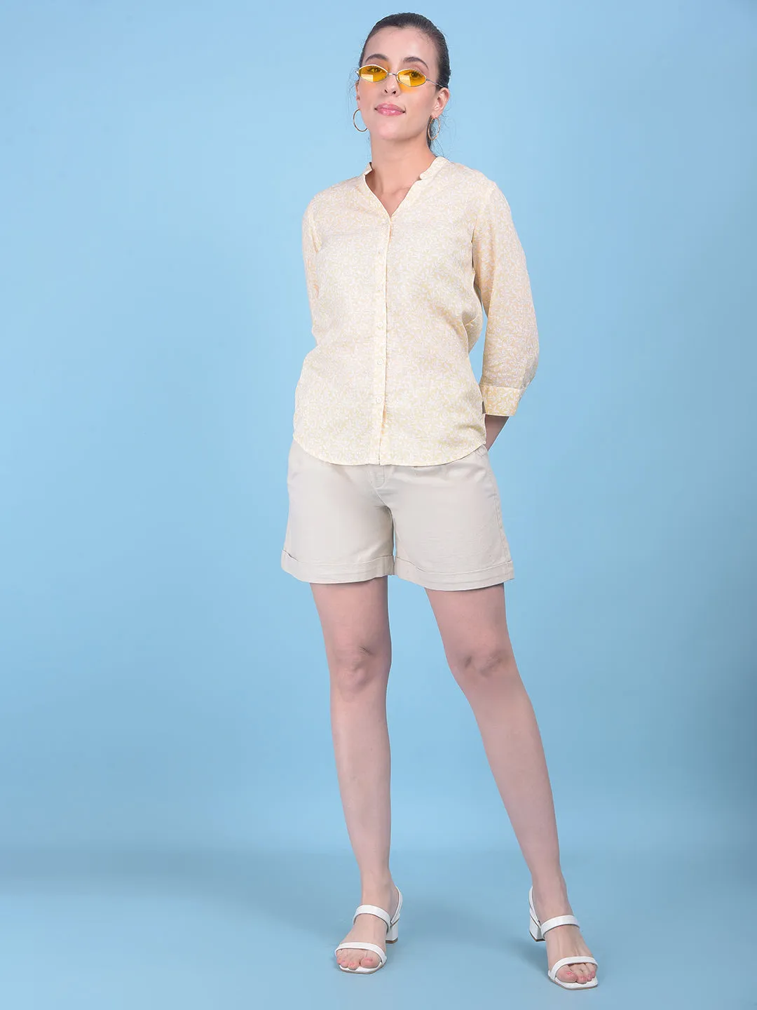 Beige Cotton Mini Chinos Shorts