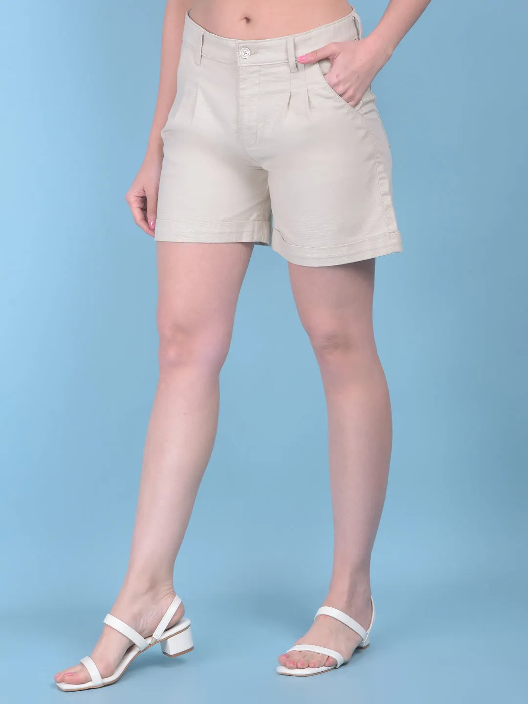 Beige Cotton Mini Chinos Shorts