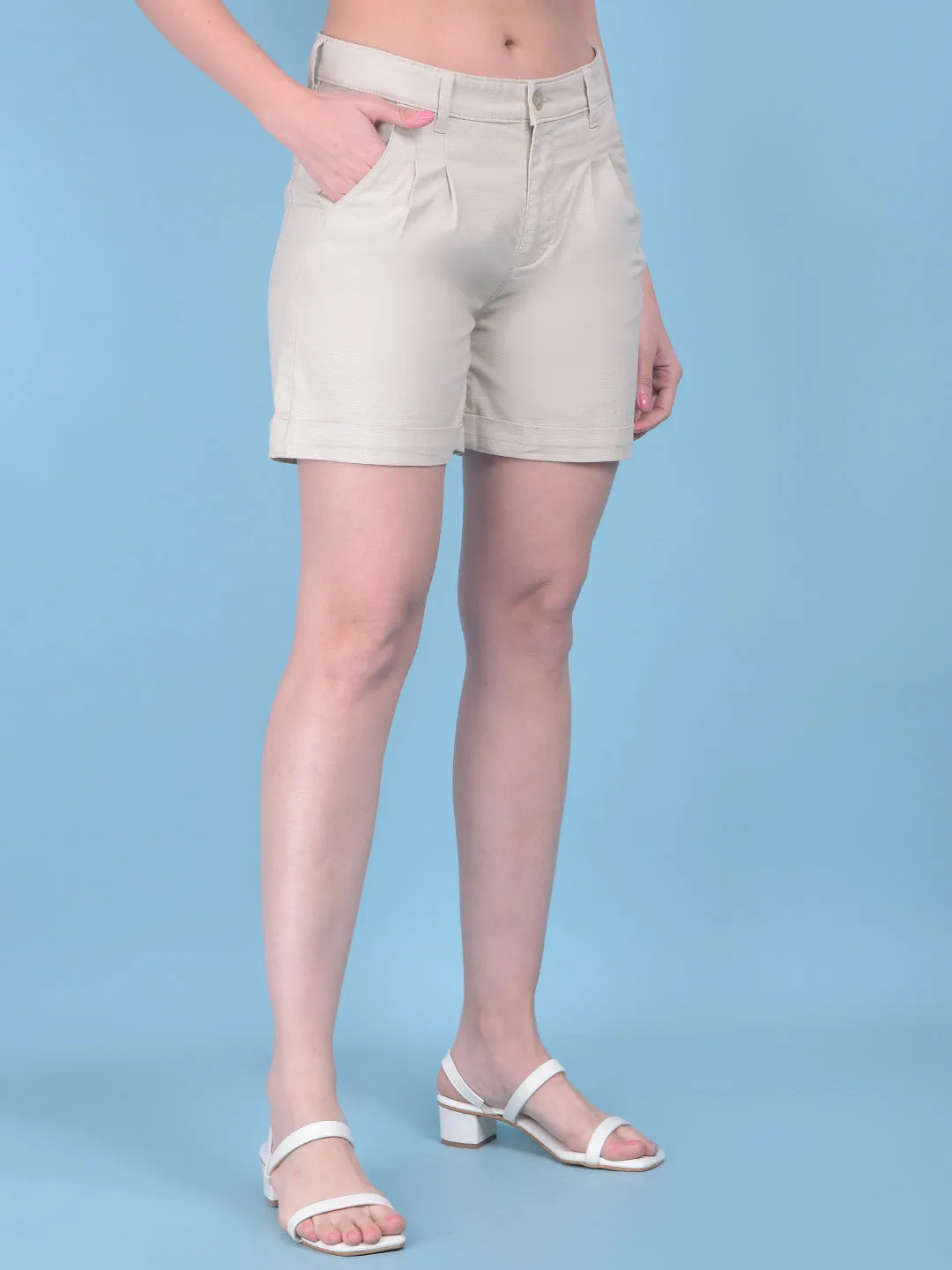 Beige Cotton Mini Chinos Shorts