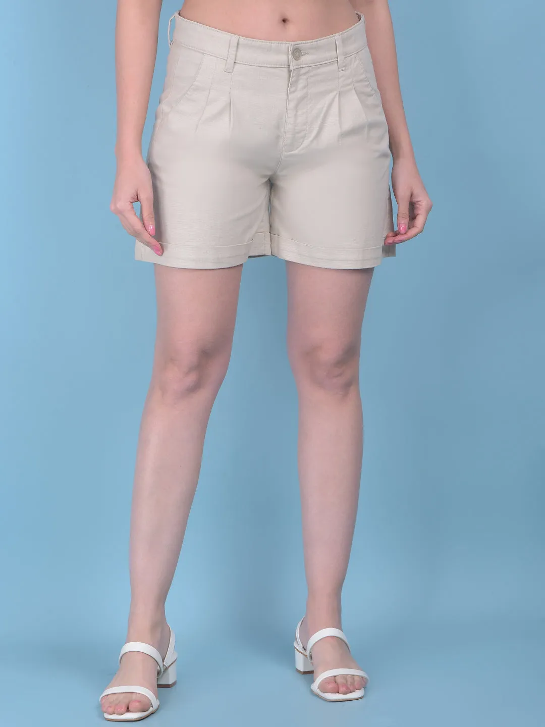 Beige Cotton Mini Chinos Shorts