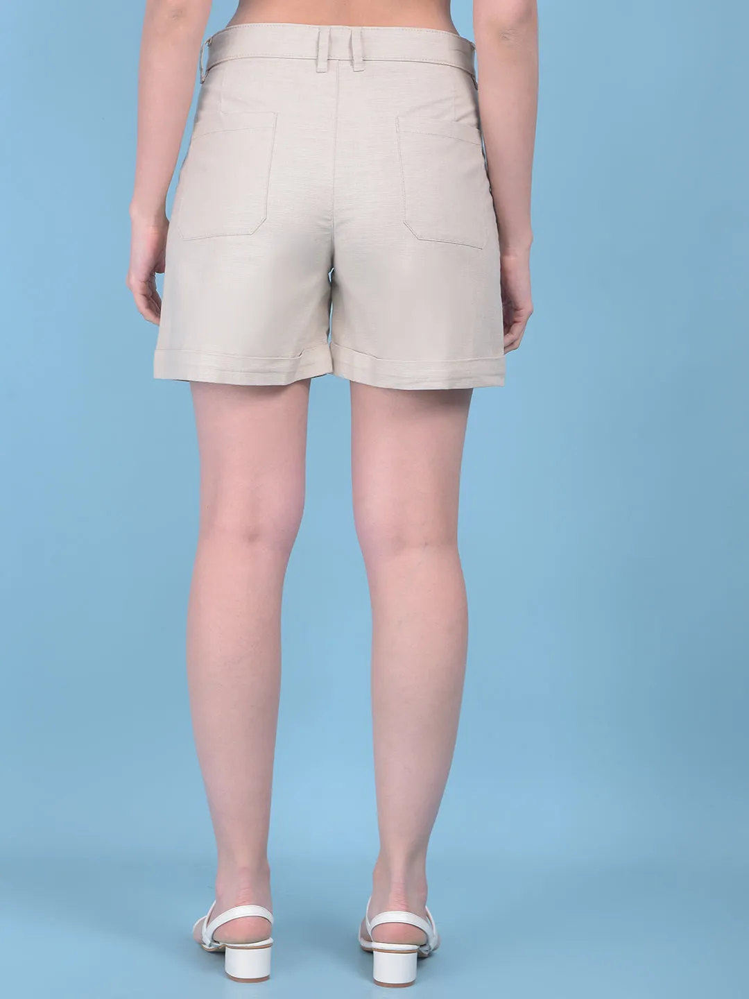Beige Cotton Mini Chinos Shorts