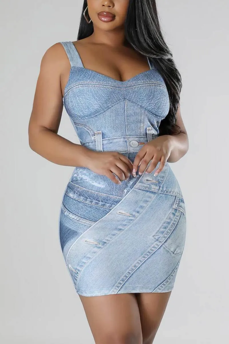 BI758 Graphic Sleeveless Sweeatheart Mini Dress