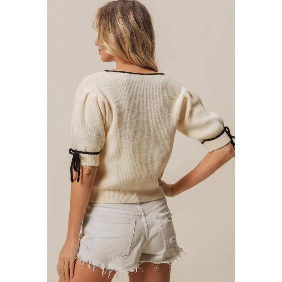 BiBi Contrast Binding Buttoned Cardigan