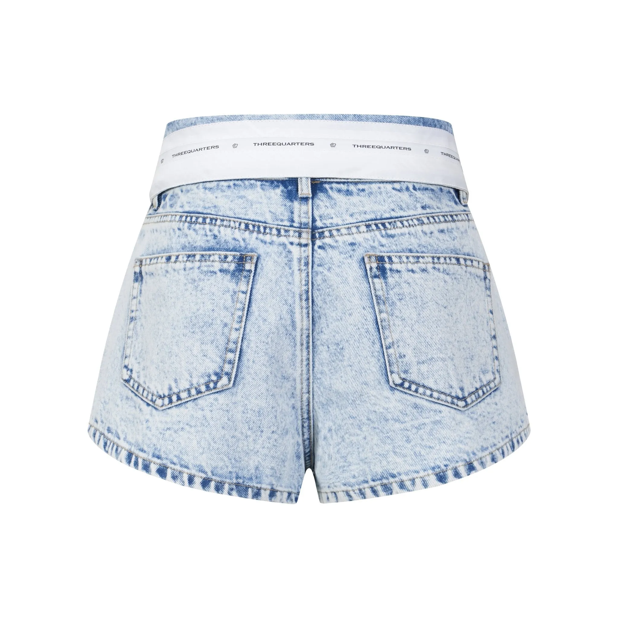 Blue Custom Webbing Flip Front Denim Shorts