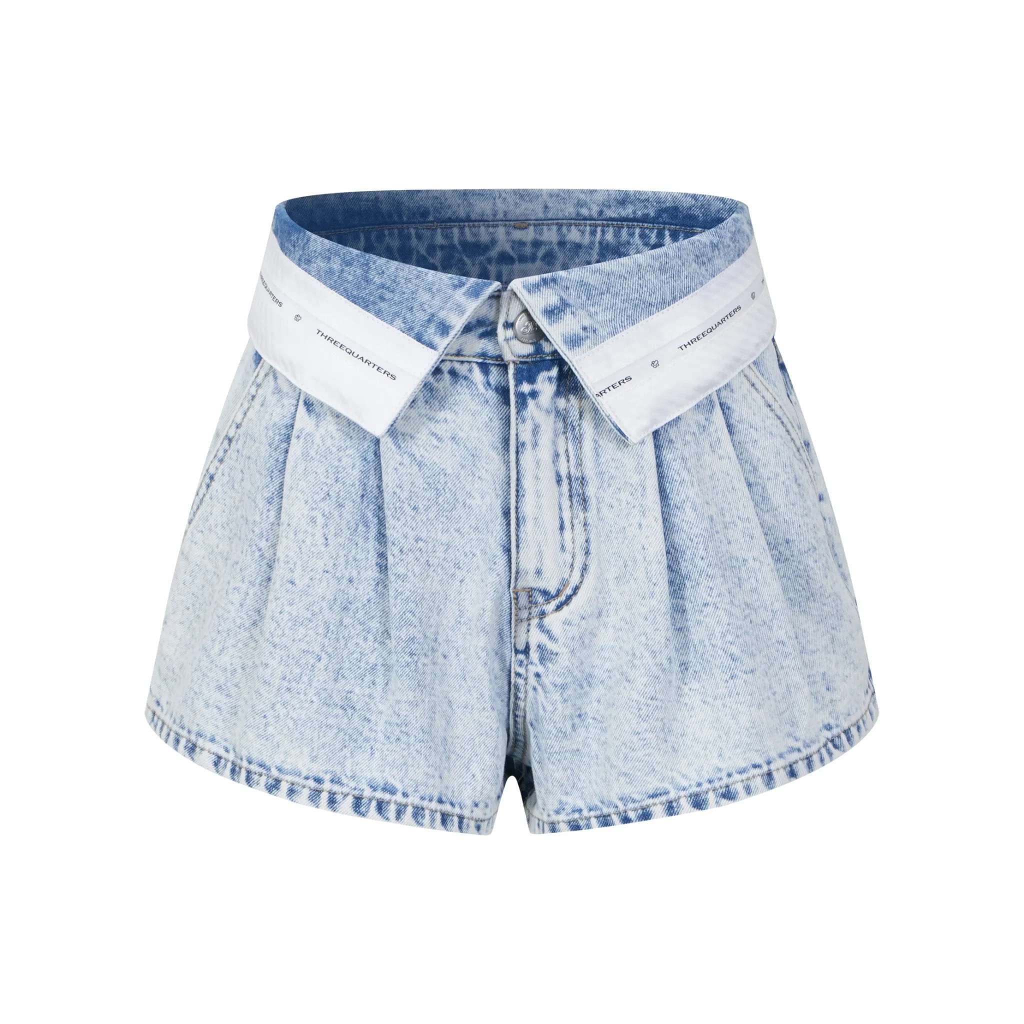 Blue Custom Webbing Flip Front Denim Shorts