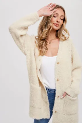 BLUIVY BUTTONED BOUCLE CARDIGAN