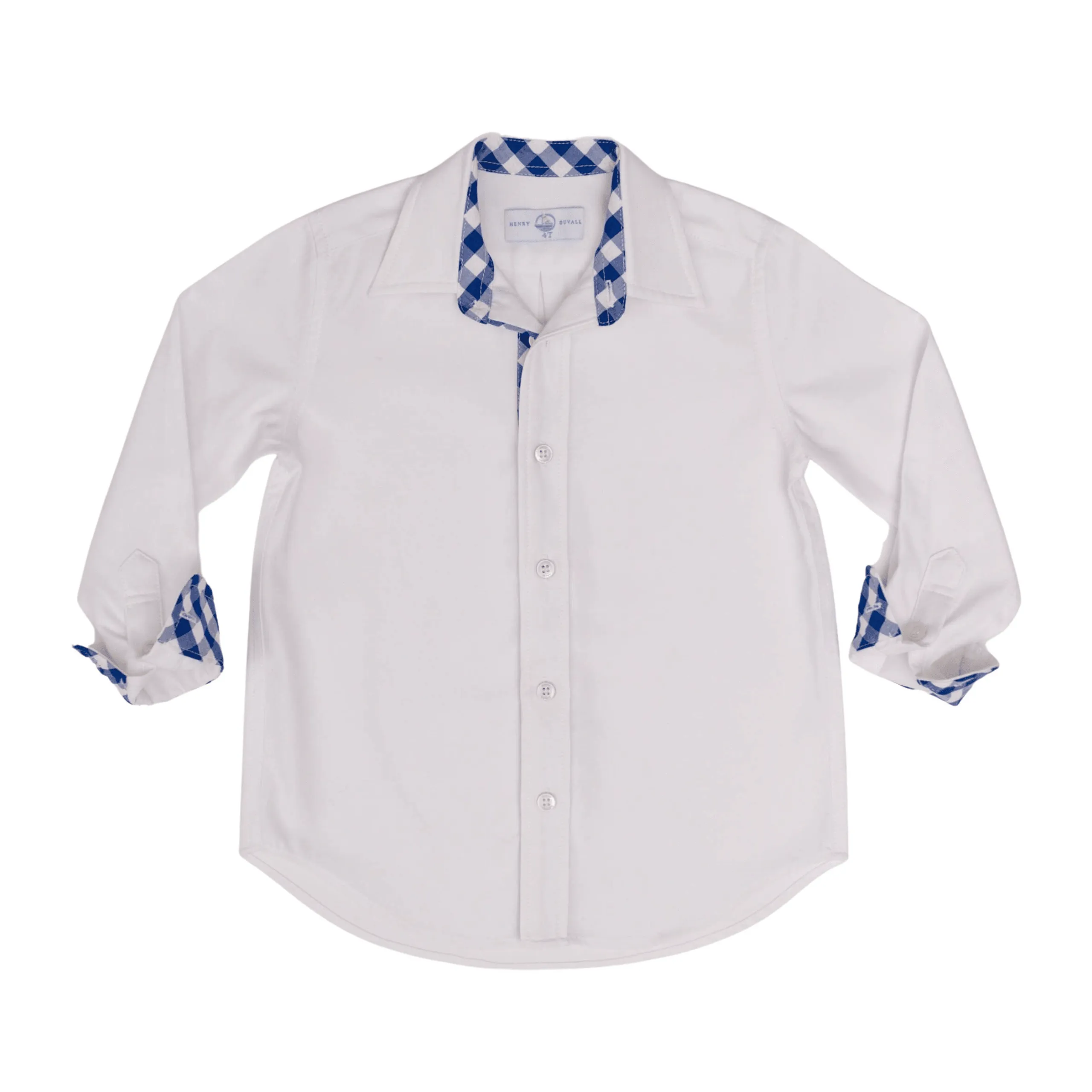 Brooks Button Down in Oxford White with Navy Gingham Trim