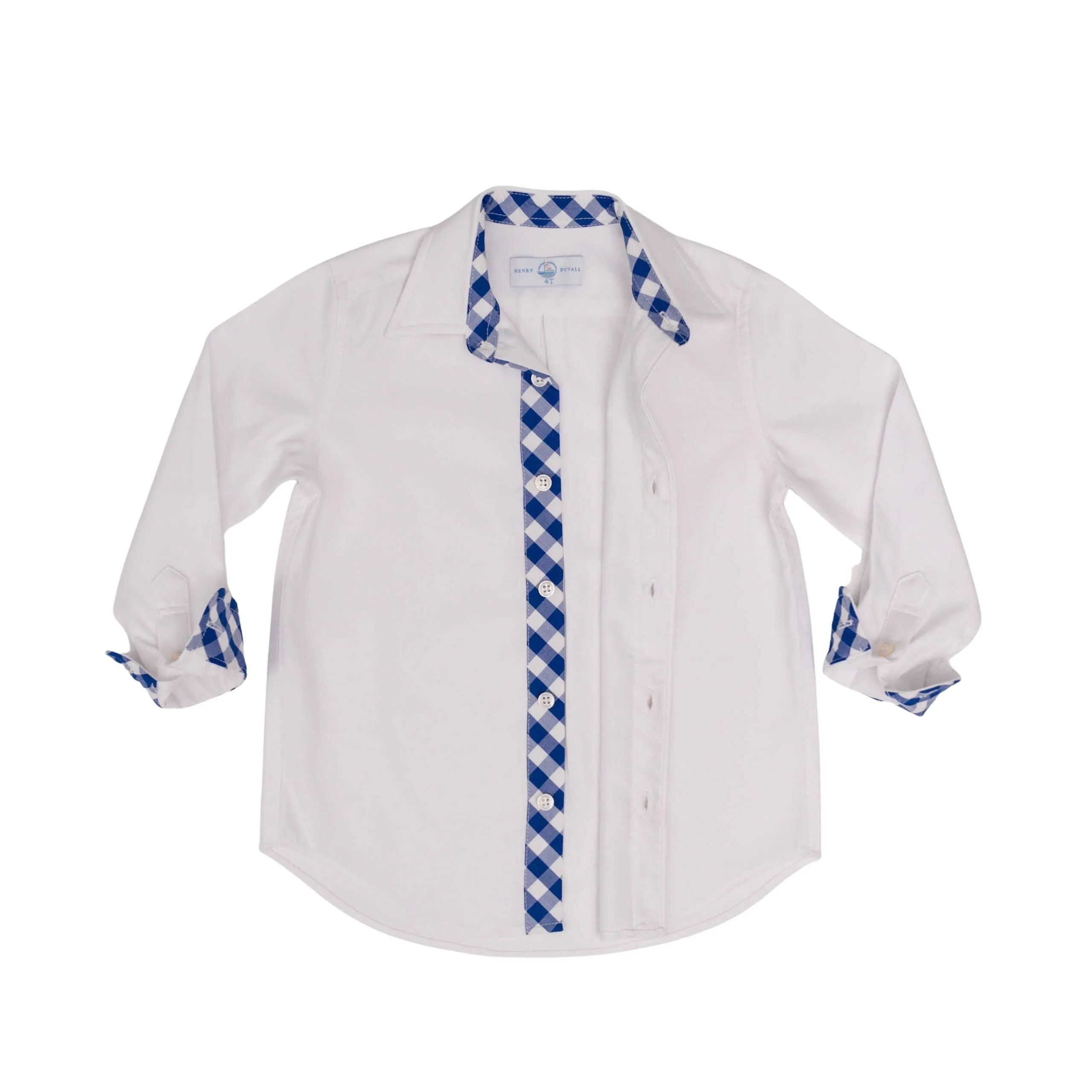 Brooks Button Down in Oxford White with Navy Gingham Trim
