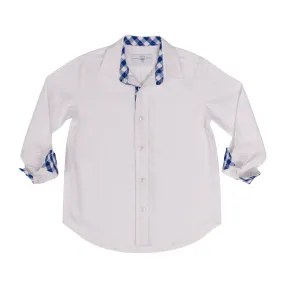 Brooks Button Down in Oxford White with Navy Gingham Trim