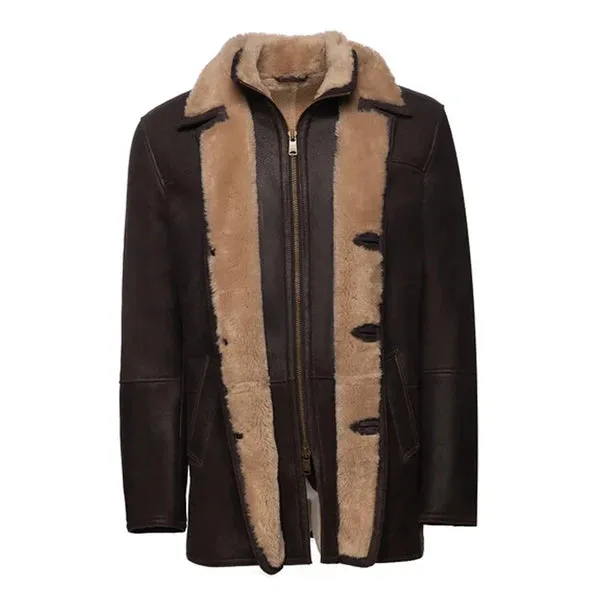 Brown Alexs Faux Shearling Real Leather Coat