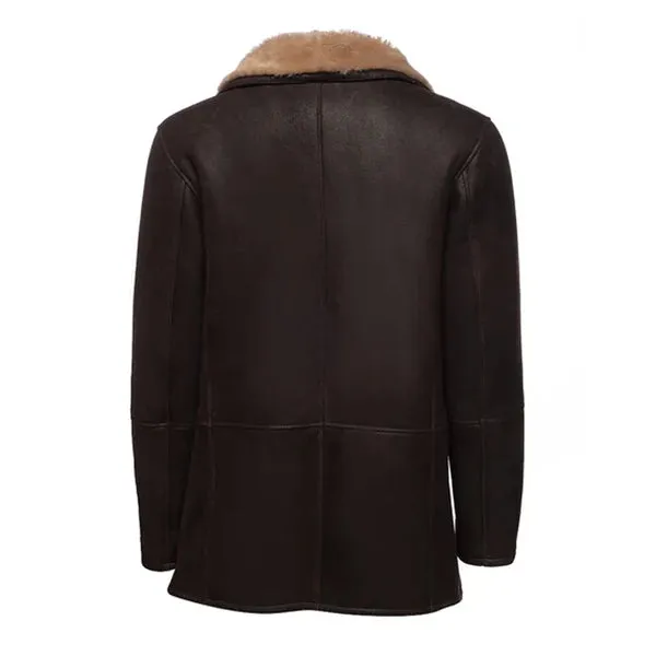 Brown Alexs Faux Shearling Real Leather Coat