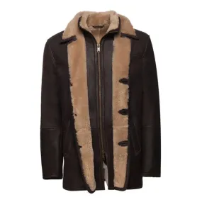 Brown Alexs Faux Shearling Real Leather Coat