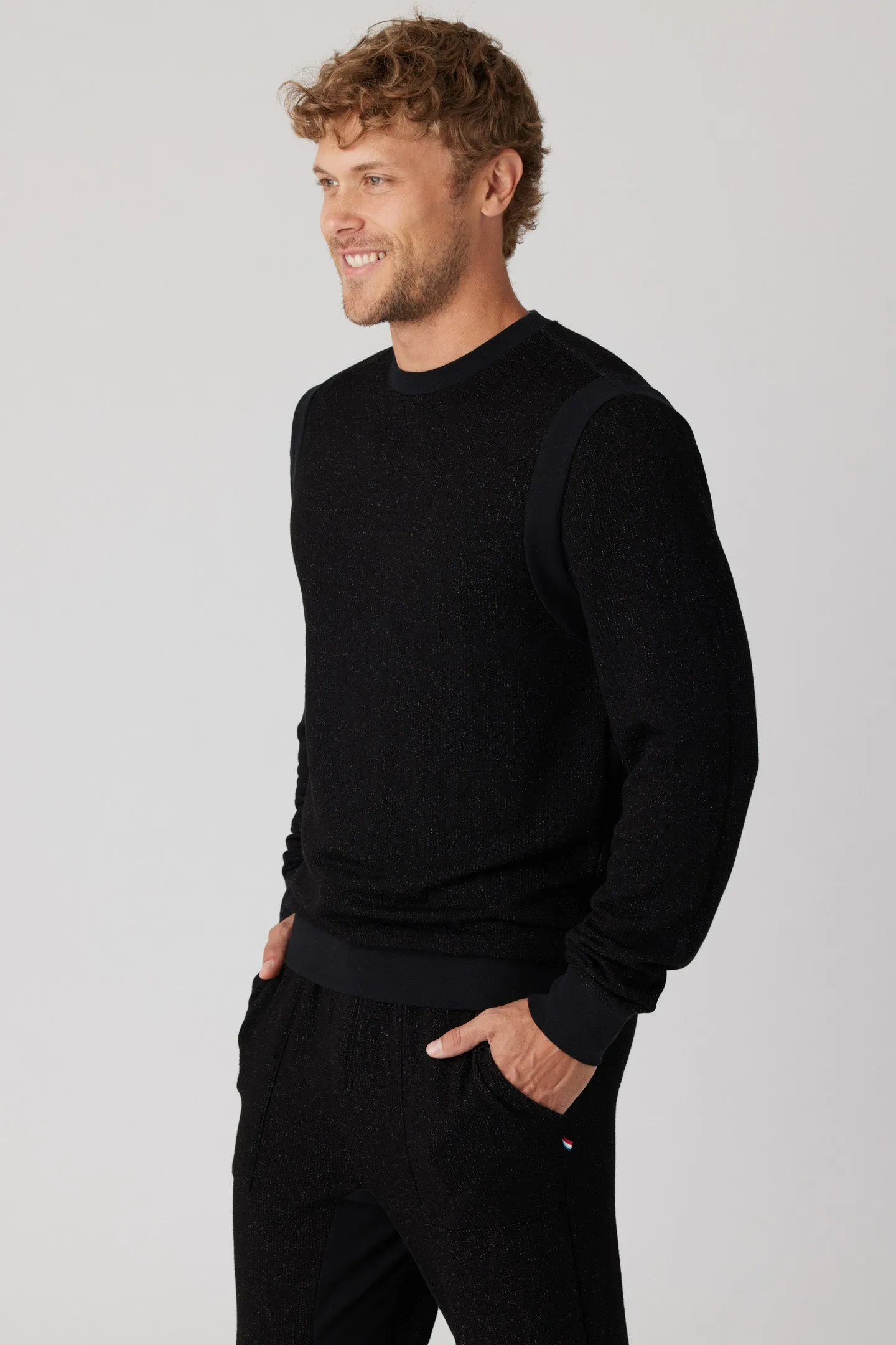 Brushed Boucle Rib Pullover - Black