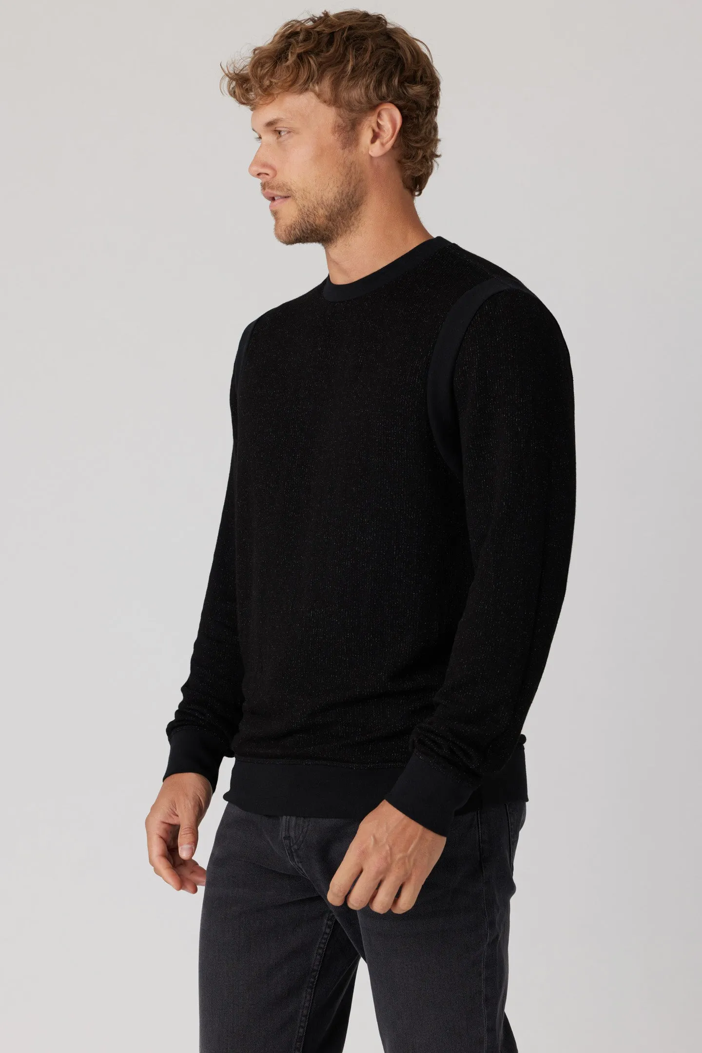 Brushed Boucle Rib Pullover - Black