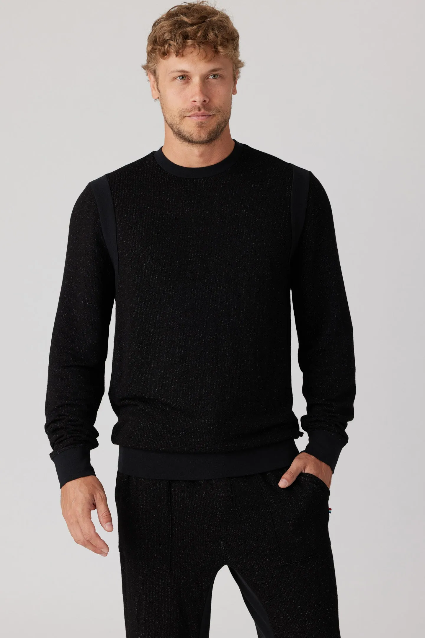 Brushed Boucle Rib Pullover - Black