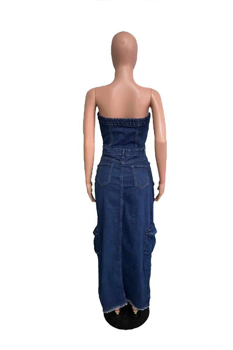 BS3439 Denim Strapless Long Dress