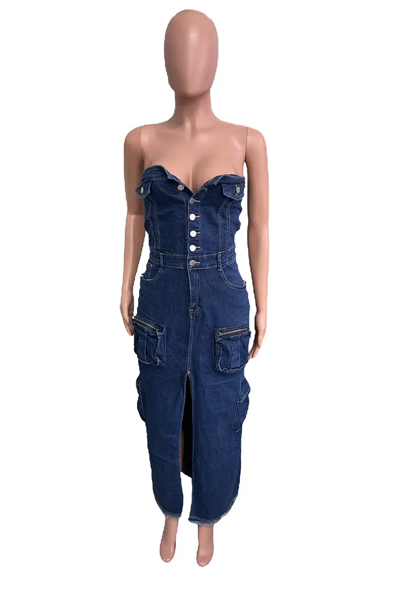BS3439 Denim Strapless Long Dress