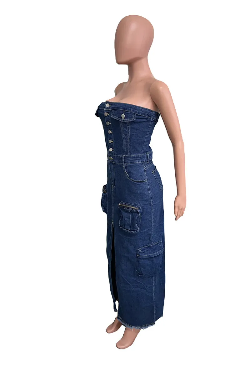 BS3439 Denim Strapless Long Dress