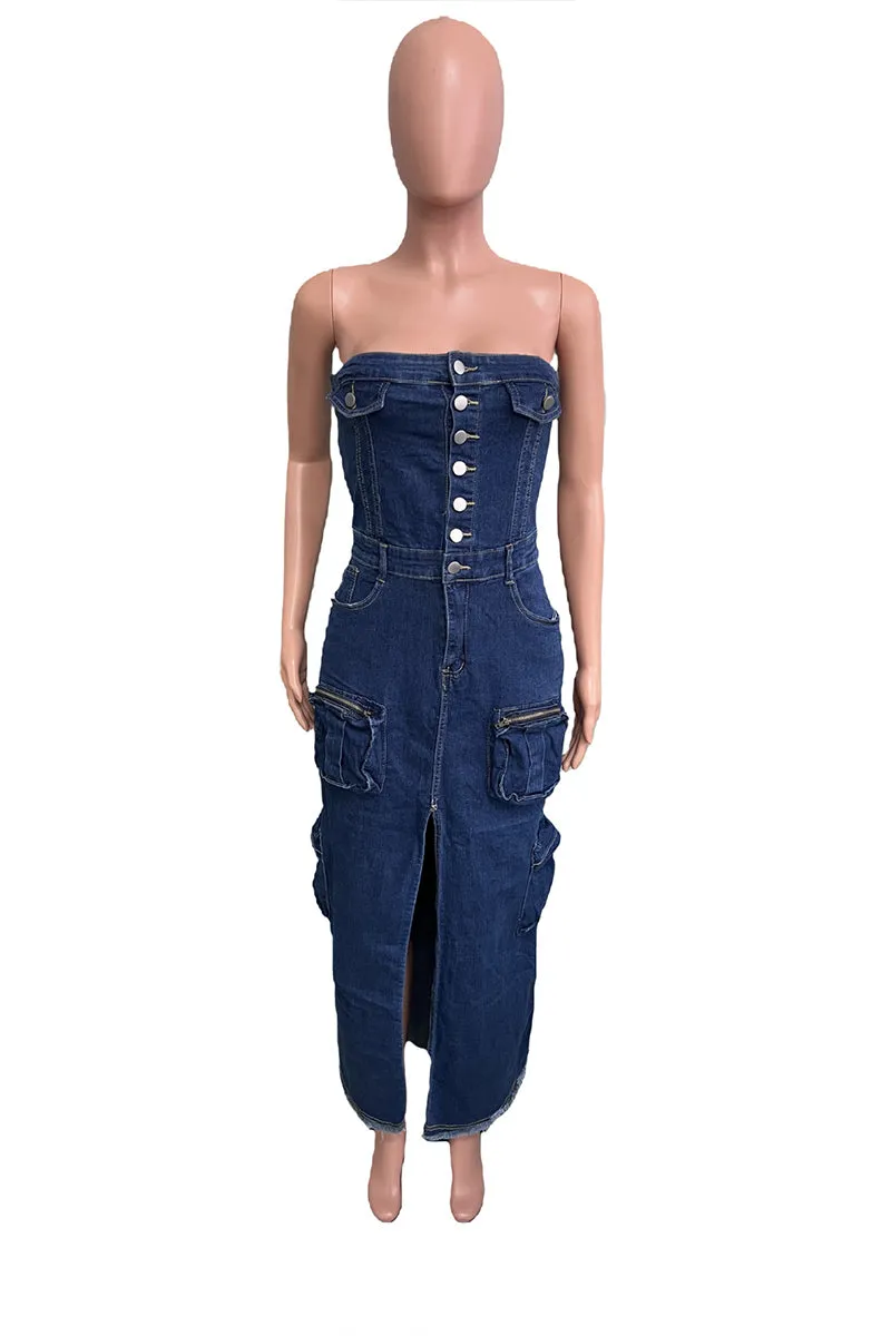 BS3439 Denim Strapless Long Dress