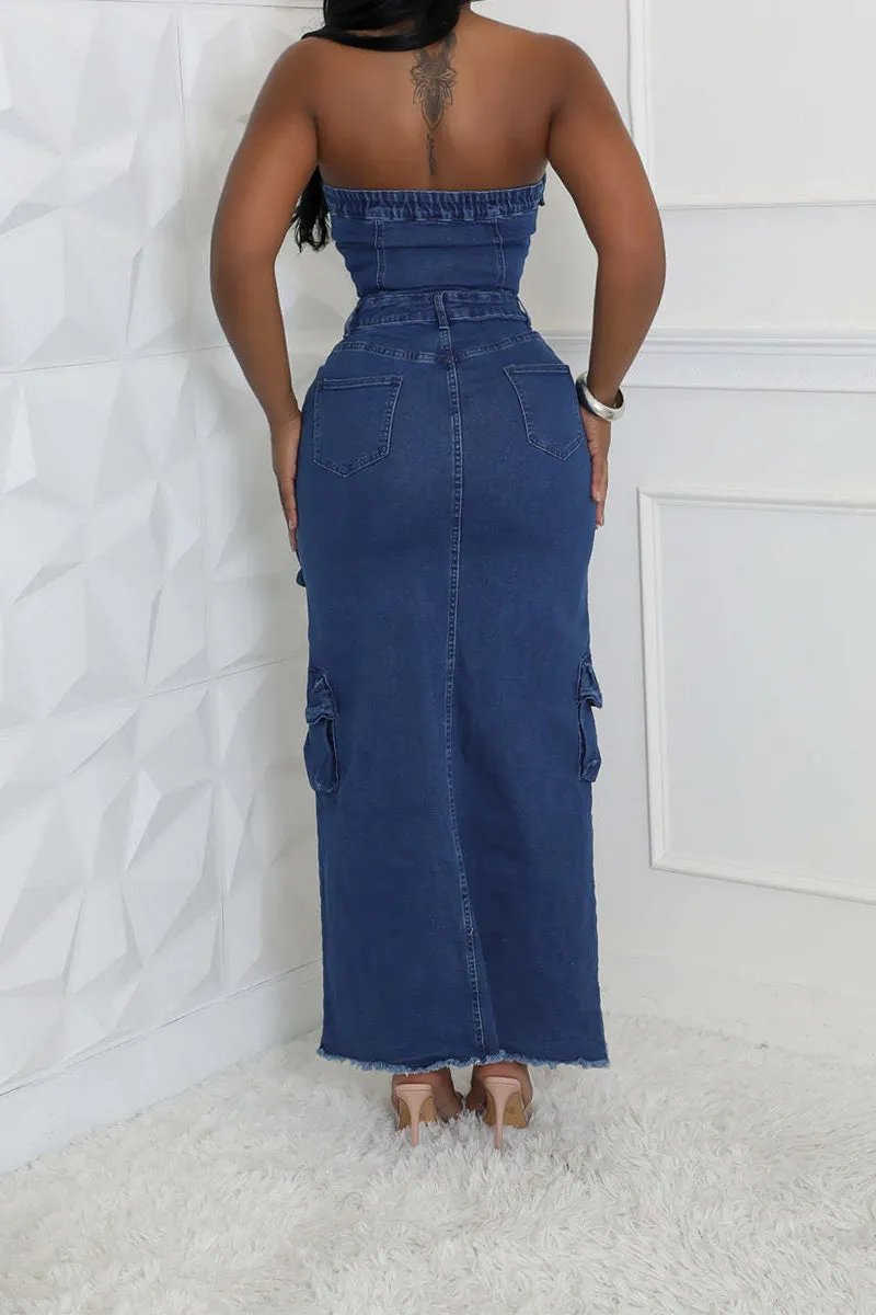BS3439 Denim Strapless Long Dress