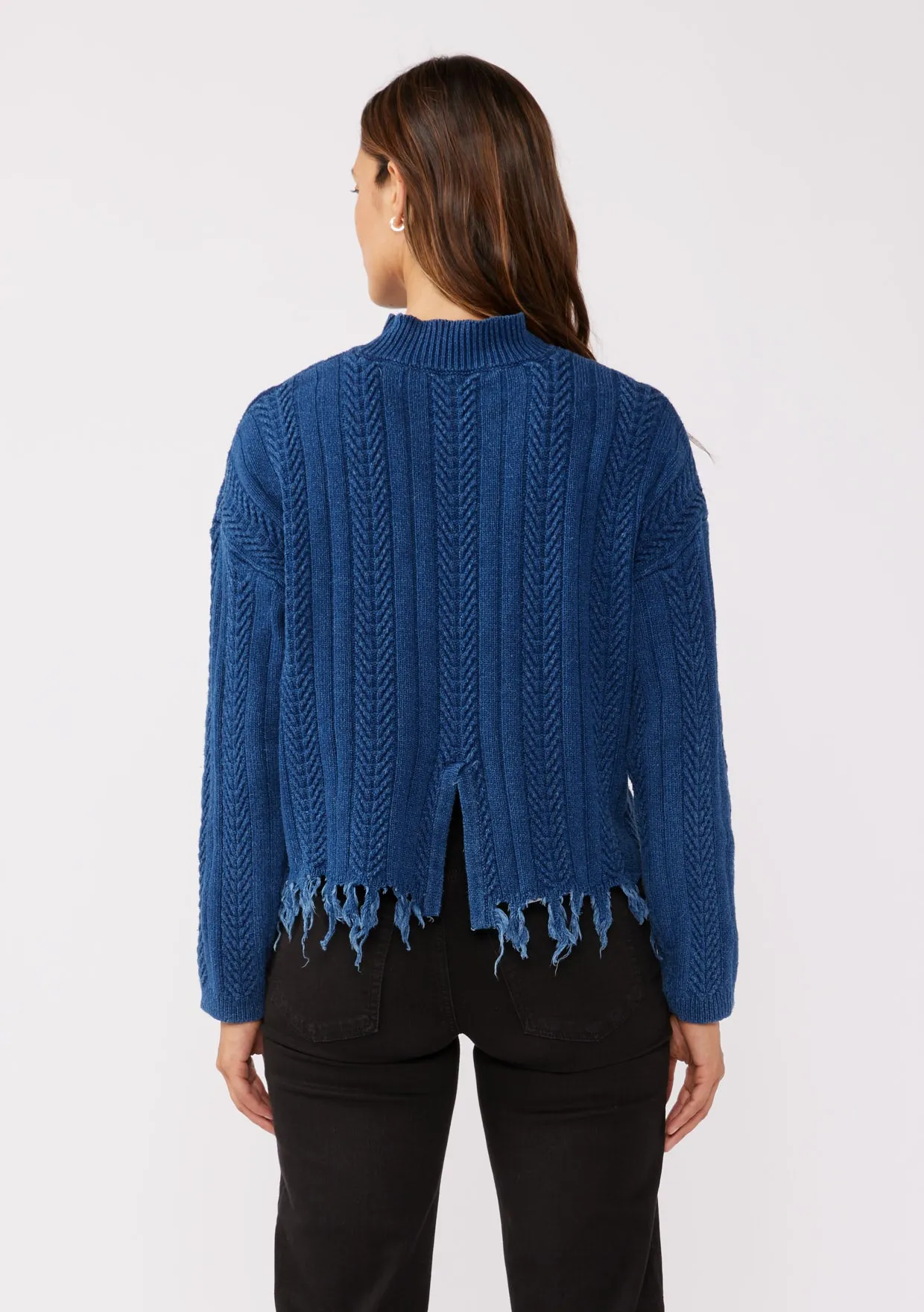 Cable Knit Long Sleeve Funnel Neck Sweater