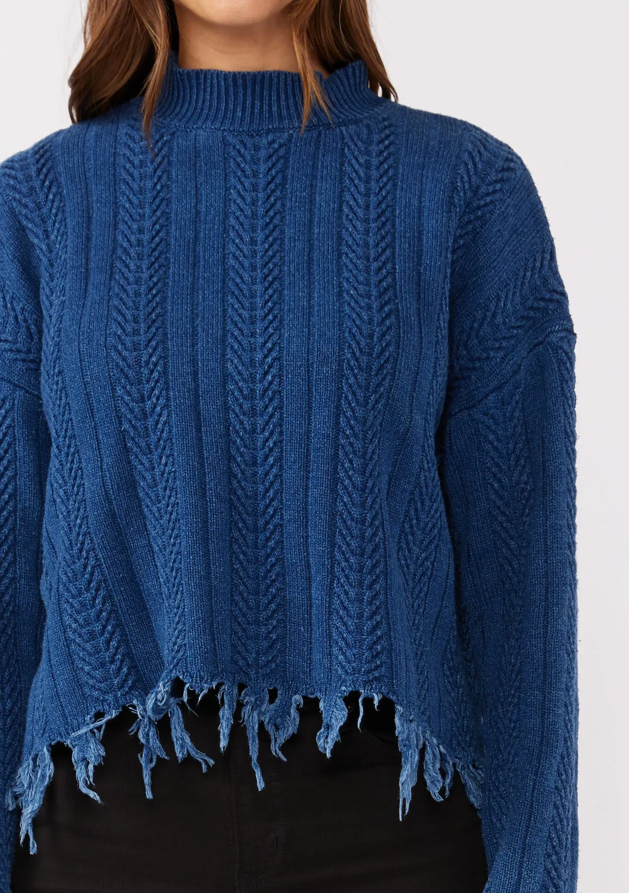 Cable Knit Long Sleeve Funnel Neck Sweater