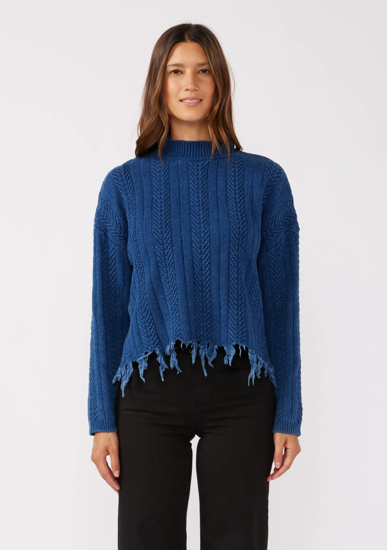 Cable Knit Long Sleeve Funnel Neck Sweater