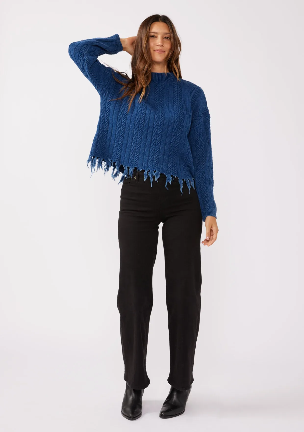 Cable Knit Long Sleeve Funnel Neck Sweater