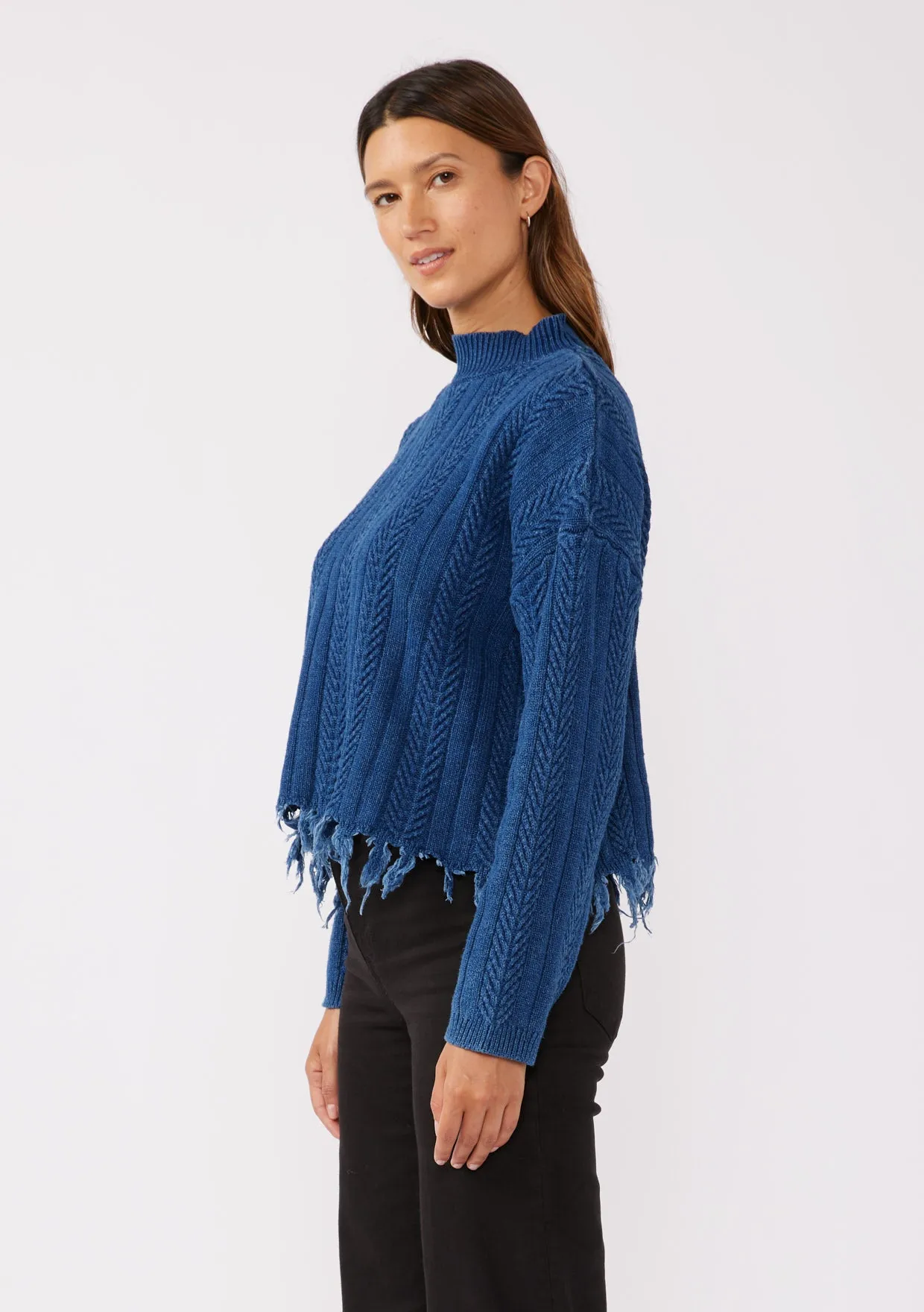 Cable Knit Long Sleeve Funnel Neck Sweater
